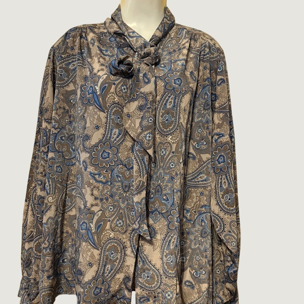 Alfred Dunner Shoulder Padded Button Up Blouse SZ‎ 12-14 Paisley Office Classic